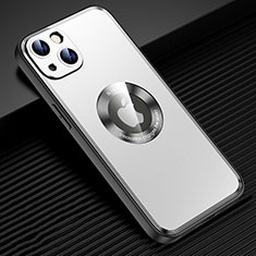 Coque Luxe Aluminum Metal Housse et Bumper Silicone Etui avec Mag-Safe Magnetic Magnetique JL2 pour Apple iPhone 14 Plus Argent