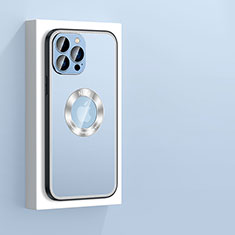 Coque Luxe Aluminum Metal Housse et Bumper Silicone Etui avec Mag-Safe Magnetic Magnetique JL4 pour Apple iPhone 15 Pro Bleu