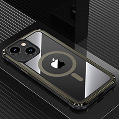 Coque Luxe Aluminum Metal Housse et Bumper Silicone Etui avec Mag-Safe Magnetic Magnetique QC1 pour Apple iPhone 13 Noir