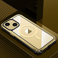 Coque Luxe Aluminum Metal Housse et Bumper Silicone Etui avec Mag-Safe Magnetic Magnetique QC1 pour Apple iPhone 13 Or