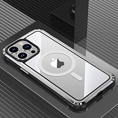 Coque Luxe Aluminum Metal Housse et Bumper Silicone Etui avec Mag-Safe Magnetic Magnetique QC1 pour Apple iPhone 13 Pro Max Argent