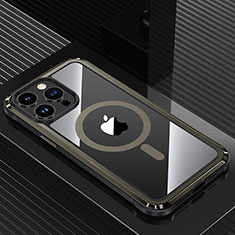 Coque Luxe Aluminum Metal Housse et Bumper Silicone Etui avec Mag-Safe Magnetic Magnetique QC1 pour Apple iPhone 13 Pro Max Noir