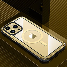 Coque Luxe Aluminum Metal Housse et Bumper Silicone Etui avec Mag-Safe Magnetic Magnetique QC1 pour Apple iPhone 13 Pro Max Or
