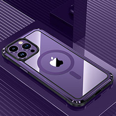 Coque Luxe Aluminum Metal Housse et Bumper Silicone Etui avec Mag-Safe Magnetic Magnetique QC1 pour Apple iPhone 13 Pro Violet