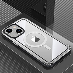 Coque Luxe Aluminum Metal Housse et Bumper Silicone Etui avec Mag-Safe Magnetic Magnetique QC1 pour Apple iPhone 14 Plus Argent