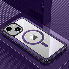 Coque Luxe Aluminum Metal Housse et Bumper Silicone Etui avec Mag-Safe Magnetic Magnetique QC1 pour Apple iPhone 14 Plus Violet