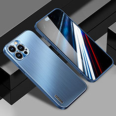 Coque Luxe Aluminum Metal Housse et Bumper Silicone Etui JL1 pour Apple iPhone 14 Pro Bleu