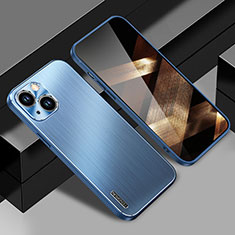 Coque Luxe Aluminum Metal Housse et Bumper Silicone Etui JL1 pour Apple iPhone 15 Bleu