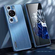 Coque Luxe Aluminum Metal Housse et Bumper Silicone Etui JL1 pour Huawei P60 Bleu