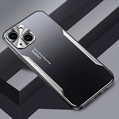Coque Luxe Aluminum Metal Housse et Bumper Silicone Etui JL3 pour Apple iPhone 14 Argent