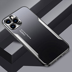 Coque Luxe Aluminum Metal Housse et Bumper Silicone Etui JL3 pour Apple iPhone 14 Pro Argent