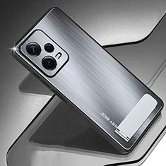 Coque Luxe Aluminum Metal Housse et Bumper Silicone Etui JS2 pour Xiaomi Redmi Note 12 Pro 5G Argent