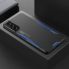 Coque Luxe Aluminum Metal Housse et Bumper Silicone Etui M01 pour Samsung Galaxy S21 FE 5G Bleu