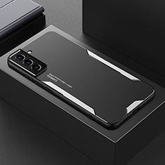 Coque Luxe Aluminum Metal Housse et Bumper Silicone Etui M01 pour Samsung Galaxy S21 Plus 5G Argent