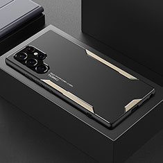 Coque Luxe Aluminum Metal Housse et Bumper Silicone Etui M01 pour Samsung Galaxy S21 Ultra 5G Or