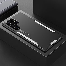 Coque Luxe Aluminum Metal Housse et Bumper Silicone Etui M01 pour Samsung Galaxy S22 Ultra 5G Argent