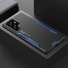 Coque Luxe Aluminum Metal Housse et Bumper Silicone Etui M01 pour Samsung Galaxy S22 Ultra 5G Bleu