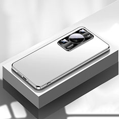 Coque Luxe Aluminum Metal Housse et Bumper Silicone Etui pour Huawei P60 Pro Argent