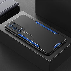 Coque Luxe Aluminum Metal Housse et Bumper Silicone Etui pour Oppo Reno6 Pro+ Plus 5G Bleu