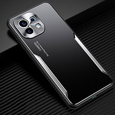 Coque Luxe Aluminum Metal Housse et Bumper Silicone Etui pour Xiaomi Mi 11 5G Argent