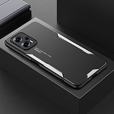 Coque Luxe Aluminum Metal Housse et Bumper Silicone Etui pour Xiaomi Redmi Note 11T Pro+ Plus 5G Argent