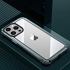 Coque Luxe Aluminum Metal Housse et Bumper Silicone Etui QC1 pour Apple iPhone 13 Pro Max Cyan