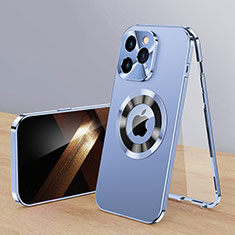 Coque Luxe Aluminum Metal Housse Etui 360 Degres avec Mag-Safe Magnetic Magnetique P01 pour Apple iPhone 13 Pro Bleu