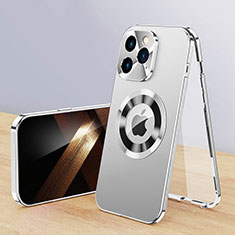 Coque Luxe Aluminum Metal Housse Etui 360 Degres avec Mag-Safe Magnetic Magnetique P01 pour Apple iPhone 13 Pro Max Argent