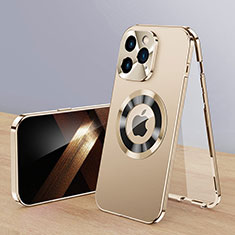 Coque Luxe Aluminum Metal Housse Etui 360 Degres avec Mag-Safe Magnetic Magnetique P01 pour Apple iPhone 13 Pro Max Or