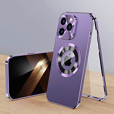Coque Luxe Aluminum Metal Housse Etui 360 Degres avec Mag-Safe Magnetic Magnetique P01 pour Apple iPhone 14 Pro Violet