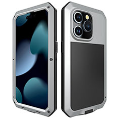 Coque Luxe Aluminum Metal Housse Etui 360 Degres HJ1 pour Apple iPhone 14 Pro Argent