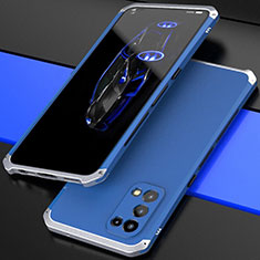 Coque Luxe Aluminum Metal Housse Etui 360 Degres M01 pour Oppo Find X3 Lite 5G Argent et Bleu