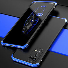 Coque Luxe Aluminum Metal Housse Etui 360 Degres M01 pour Oppo Find X3 Lite 5G Bleu et Noir