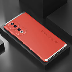 Coque Luxe Aluminum Metal Housse Etui 360 Degres P01 pour Huawei Honor 90 5G Argent et Rouge