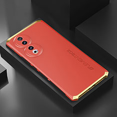 Coque Luxe Aluminum Metal Housse Etui 360 Degres P01 pour Huawei Honor 90 5G Or et Rouge