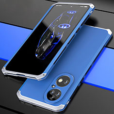Coque Luxe Aluminum Metal Housse Etui 360 Degres P01 pour Huawei P50 Pro Argent et Bleu