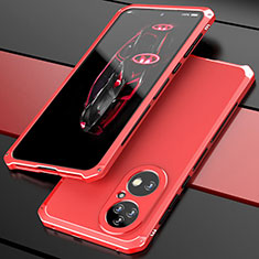 Coque Luxe Aluminum Metal Housse Etui 360 Degres P01 pour Huawei P50 Pro Rouge