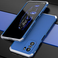 Coque Luxe Aluminum Metal Housse Etui 360 Degres P01 pour Xiaomi Mi 11X 5G Argent et Bleu