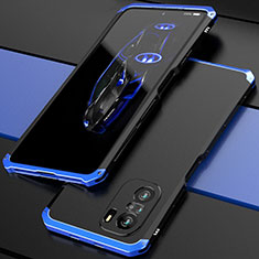 Coque Luxe Aluminum Metal Housse Etui 360 Degres P01 pour Xiaomi Mi 11X 5G Bleu et Noir