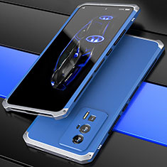 Coque Luxe Aluminum Metal Housse Etui 360 Degres P01 pour Xiaomi Poco F5 Pro 5G Argent et Bleu