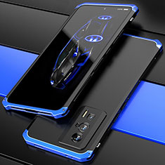Coque Luxe Aluminum Metal Housse Etui 360 Degres P01 pour Xiaomi Poco F5 Pro 5G Bleu et Noir