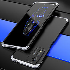 Coque Luxe Aluminum Metal Housse Etui 360 Degres P01 pour Xiaomi Redmi Note 11 Pro+ Plus 5G Argent et Noir