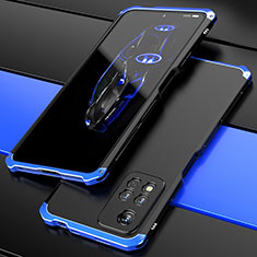 Coque Luxe Aluminum Metal Housse Etui 360 Degres P01 pour Xiaomi Redmi Note 11 Pro+ Plus 5G Bleu et Noir
