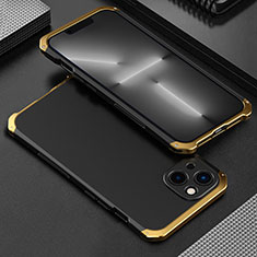 Coque Luxe Aluminum Metal Housse Etui 360 Degres pour Apple iPhone 13 Mini Or et Noir