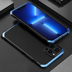 Coque Luxe Aluminum Metal Housse Etui 360 Degres pour Apple iPhone 13 Pro Bleu et Noir