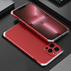 Coque Luxe Aluminum Metal Housse Etui 360 Degres pour Apple iPhone 13 Pro Max Argent et Rouge