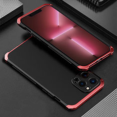 Coque Luxe Aluminum Metal Housse Etui 360 Degres pour Apple iPhone 13 Pro Max Rouge et Noir