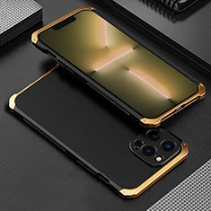 Coque Luxe Aluminum Metal Housse Etui 360 Degres pour Apple iPhone 13 Pro Or et Noir