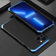 Coque Luxe Aluminum Metal Housse Etui 360 Degres pour Apple iPhone 14 Bleu et Noir
