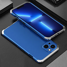 Coque Luxe Aluminum Metal Housse Etui 360 Degres pour Apple iPhone 14 Plus Argent et Bleu